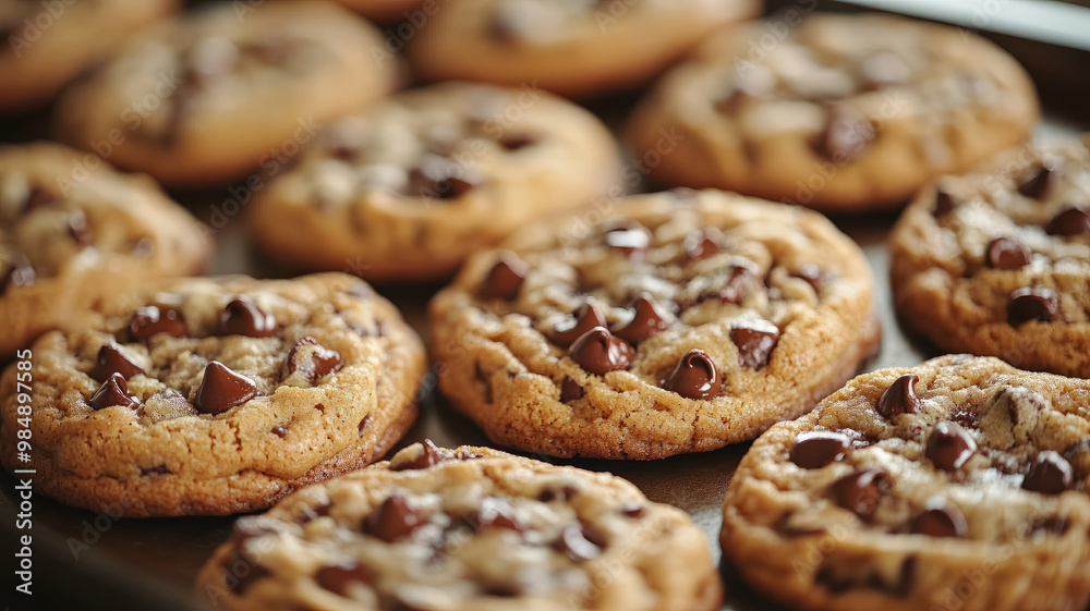 A batch of freshly baked chocolate chip cookies. A batch of freshly baked chocolate chip cookies.