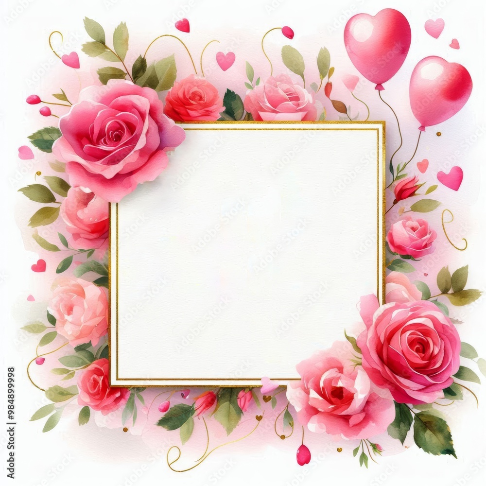 Elegant floral frame with pink roses and hearts, perfect for romantic occasions. Elegant floral frame with pink roses and hearts, perfect for romantic occasions.