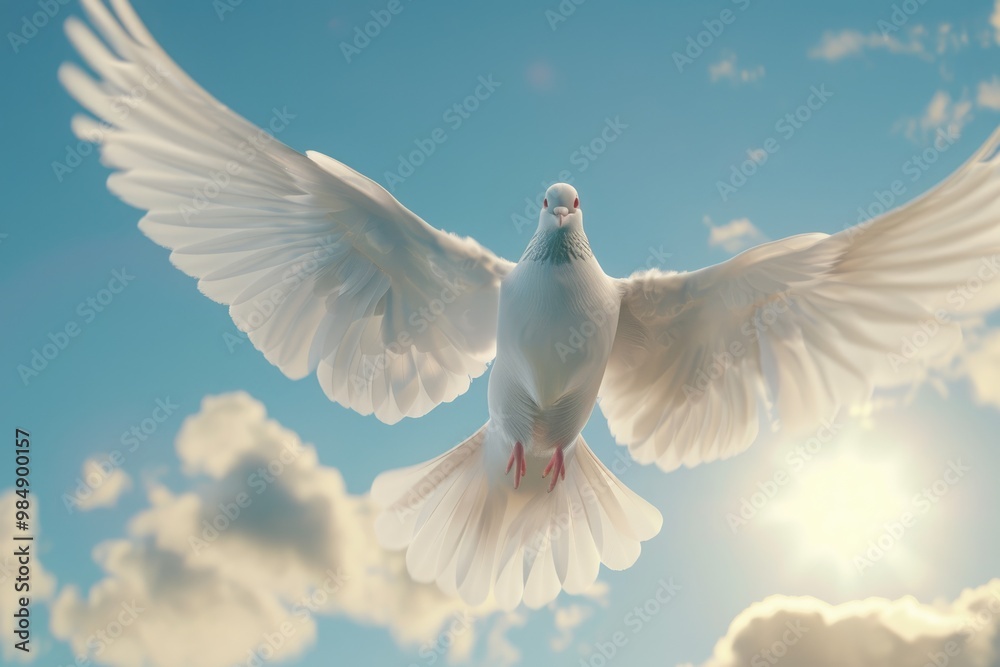 Obraz premium Dove soaring with wings open in the sky