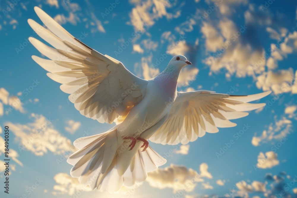 Obraz premium Dove soaring with wings open in the sky