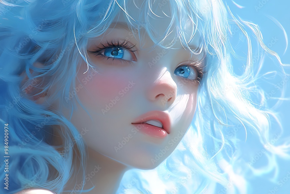 Anime girl with blue hair and blue eyes Anime girl with blue hair and blue eyes