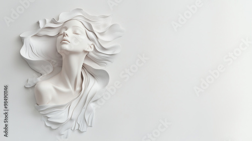 Wallpaper Mural Elegant White Sculpture of a Serene Woman With Flowing Hair Displayed Against a Simple Wall Torontodigital.ca