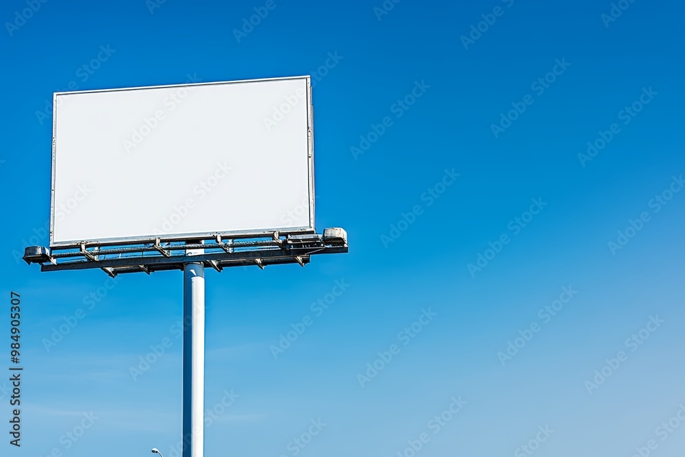 Fototapeta premium A large blank billboard towers against a bright blue sky, indicating a location for potential advertising or announcements