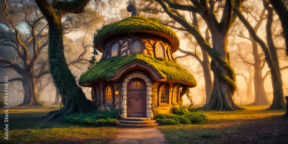 Obraz premium Beautiful fairytale house - acorn, mysterious forest