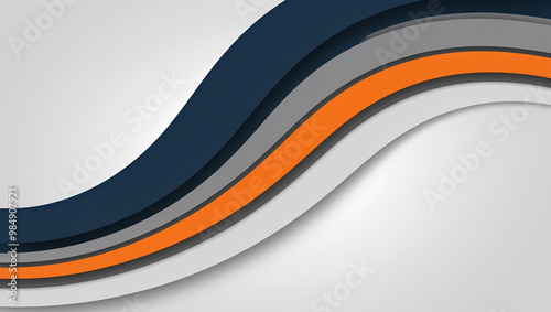 Minimalistic modern abstract background with dynamic layered curves in orange, grey, and blue tones