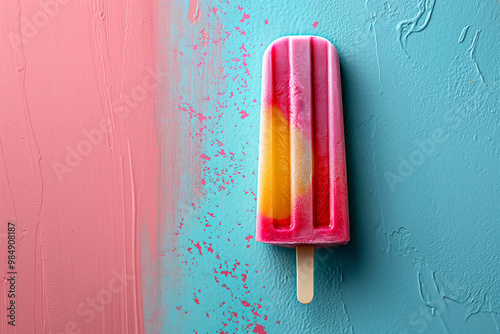 Colorful Popsicle on pink turquoise Background photo