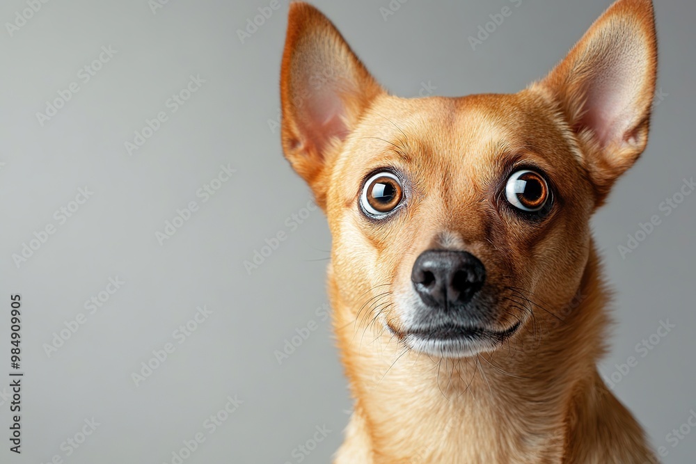 Dog with shocked eyes on grey background Dog with shocked eyes on grey background