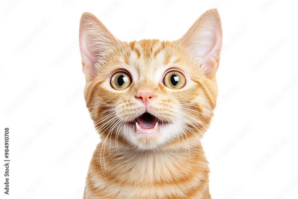 orange cat looking at the camera with big eyes and an open mouth orange cat looking at the camera with big eyes and an open mouth