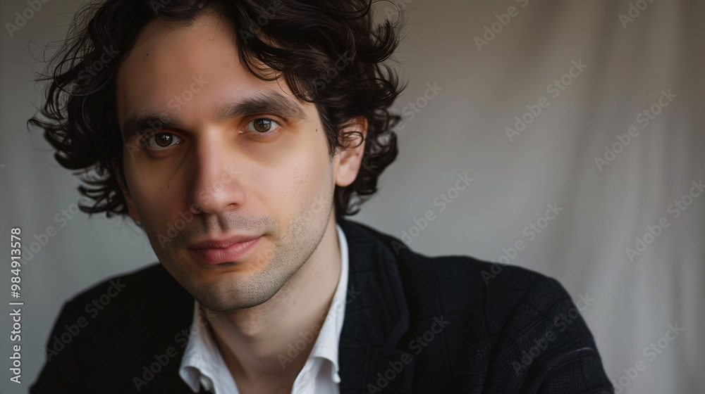 Portrait of a thoughtful young man with curly hair in formal attire Portrait of a thoughtful young man with curly hair in formal attire