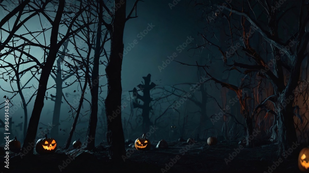 Fototapeta premium Minimalist abstract Halloween background with simple shapes, a dark color palette, and a spooky atmosphere, perfect for Halloween background