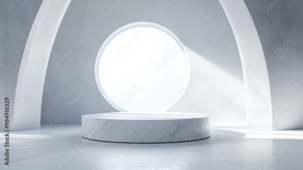 Minimalist White Podium in the center of a white room Minimalist White Podium in the center of a white room