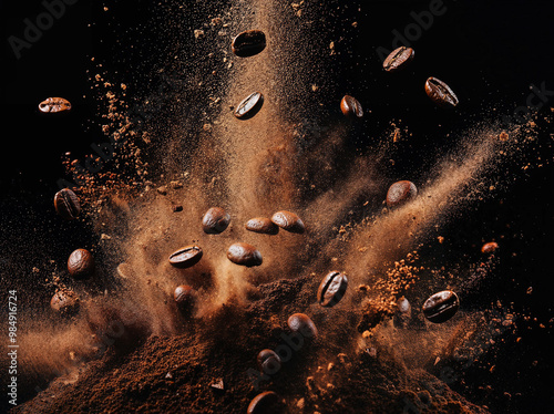 Coffee Beans Bursting Through Coffee Powder