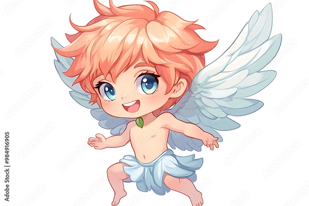 Cute Cartoon Angel with Orange Hair and White Wings Cute Cartoon Angel with Orange Hair and White Wings