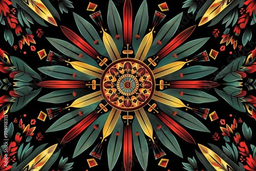 seamless vector ornament on black background  native american style