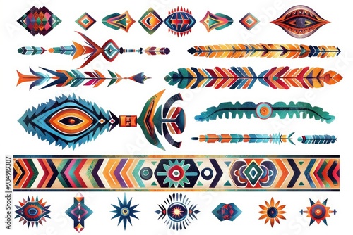 Southwestern Aztec Navajo Ethnic Illustration Set on White Background