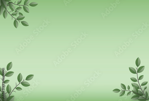 Green leaves framing a light green gradient background, perfect for nature themed designs or invitations. Vector Illustration