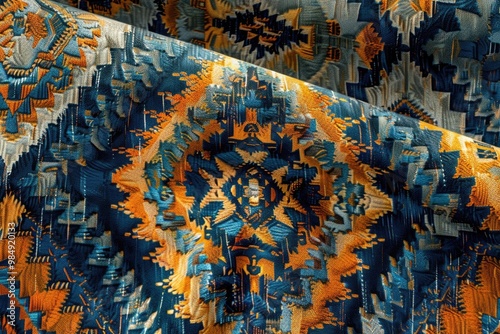 Timeless bohemian aztec diamonds in southwestern style pattern in blue teal yellow orange.