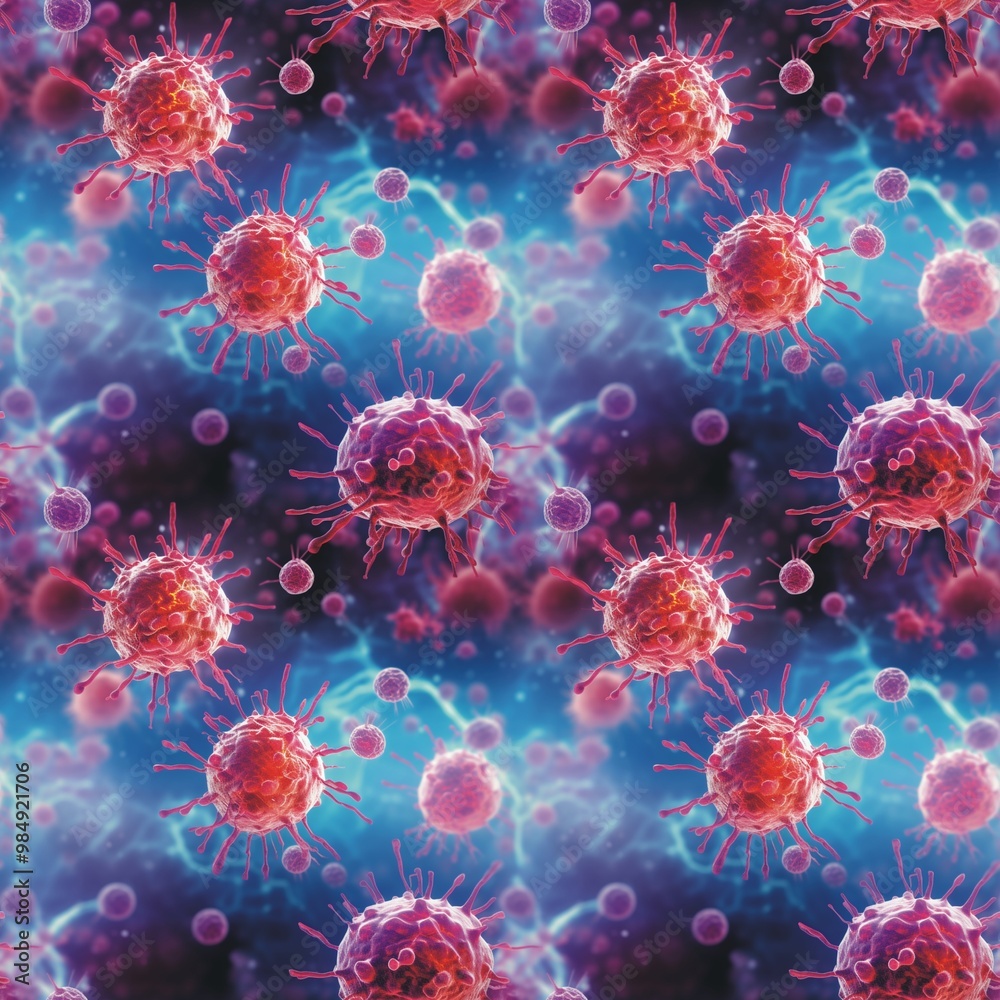 Virus close-up view of corona virus molecule seamless pattern. Health care concept. Coronavirus Covid-19. Precautionary measures. Virus macro photography digital illustration. AI artwork. Virus close-up view of corona virus molecule seamless pattern. Health care concept. Coronavirus Covid-19. Precautionary measures. Virus macro photography digital illustration. AI artwork.