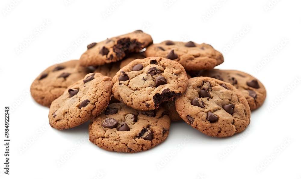 Pile of chocolate chip cookies isolated on white background. Generative Ai Pile of chocolate chip cookies isolated on white background. Generative Ai