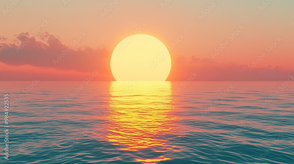 Glowing sunrise over ocean horizon in tranquil scene for nature lovers. Glowing sunrise over ocean horizon in tranquil scene for nature lovers.