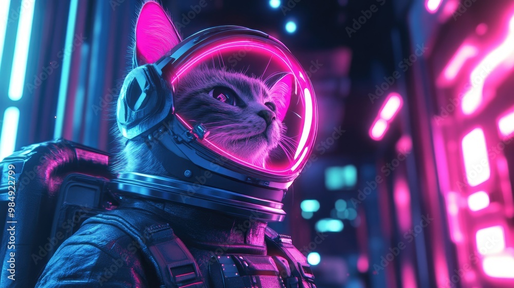 A cat astronaut in a futuristic cityscape, wearing a spacesuit with a pink glow. A cat astronaut in a futuristic cityscape, wearing a spacesuit with a pink glow.