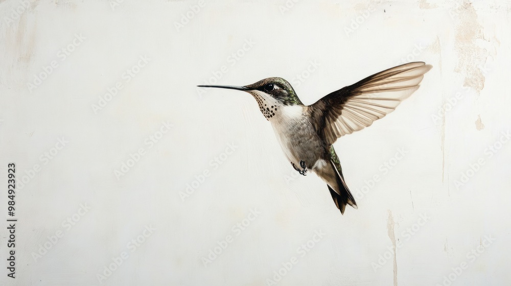 A Ruby-throated Hummingbird in Flight Against a White Background A Ruby-throated Hummingbird in Flight Against a White Background