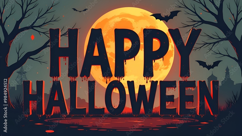 Fototapeta premium Spooky Halloween scene with a large, full moon,