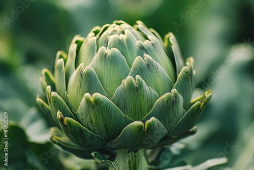 Botanical Bounty: A Macro Close-Up of a Fresh Green Artichoke at Market