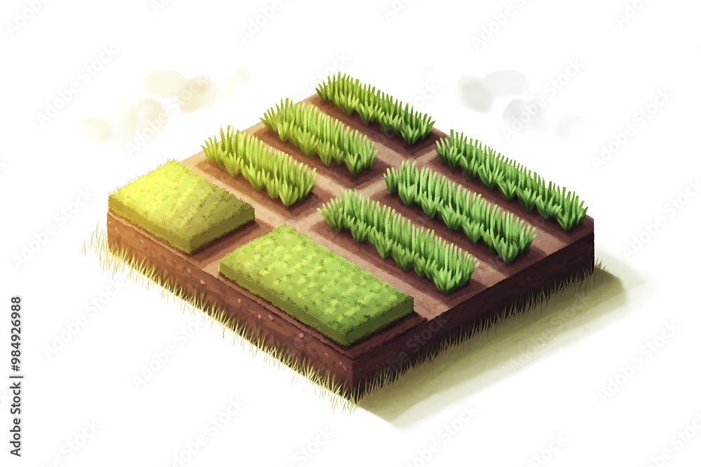 Isometric Illustration of Farmland with Different Crops Isometric Illustration of Farmland with Different Crops