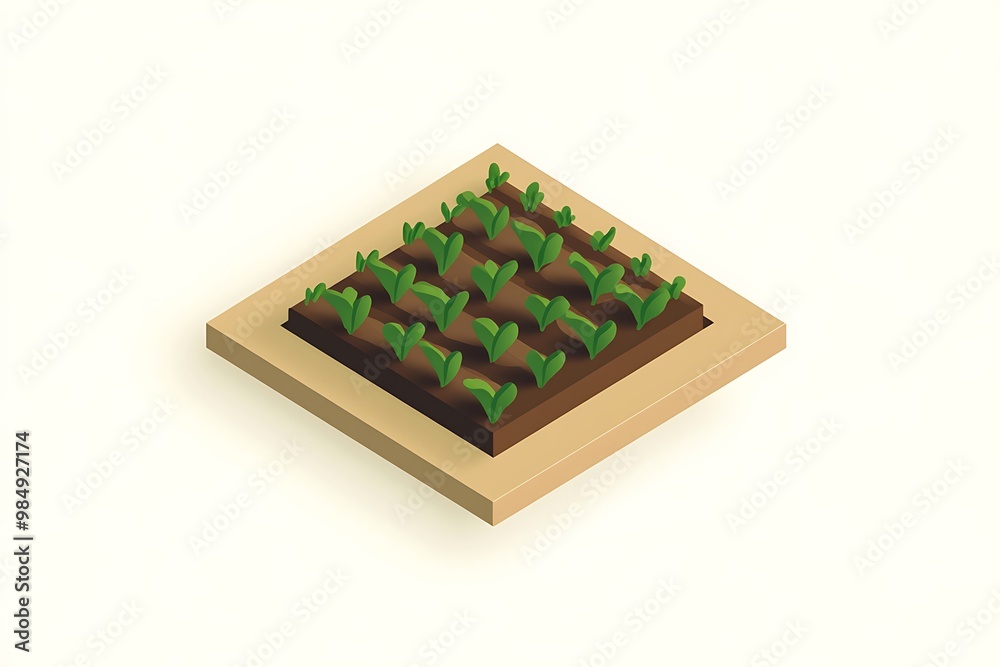 Isometric Illustration of a Small Garden Plot with Green Plants Growing Isometric Illustration of a Small Garden Plot with Green Plants Growing