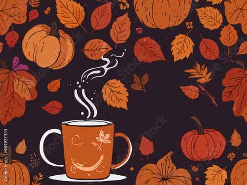 vector illustration of sweet coffee it's day enjoy autumn abstract bright color with leaves and on white background for any.