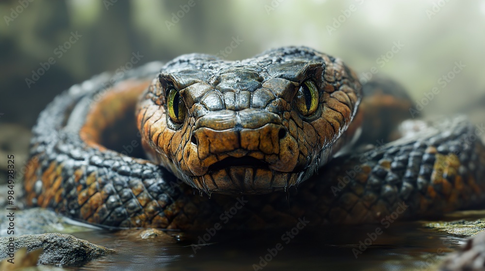 Close Up of a Snake's Head with Intense Eyes Close Up of a Snake's Head with Intense Eyes