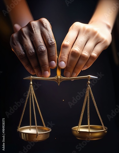 Symbol of Racial Equality: Hands Holding Justice Scale in Unity