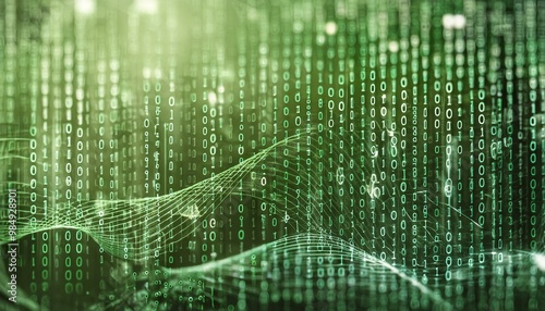 Blue matrix numbers. Cyberspace with green falling digital lines. Abstract background