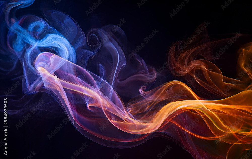 abstract colorful swirls of smoke on dark background 