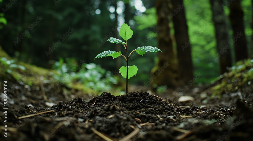 A Small Sapling Emerging From the Forest Floor A Small Sapling Emerging From the Forest Floor