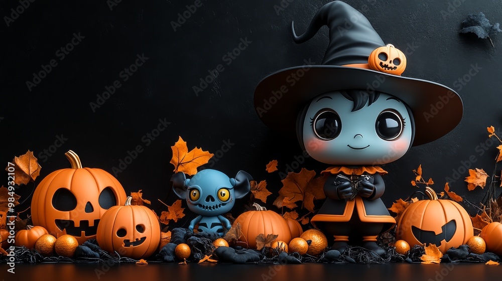 Cute Halloween Characters with Pumpkins - Festive Fall Collection Cute Halloween Characters with Pumpkins - Festive Fall Collection