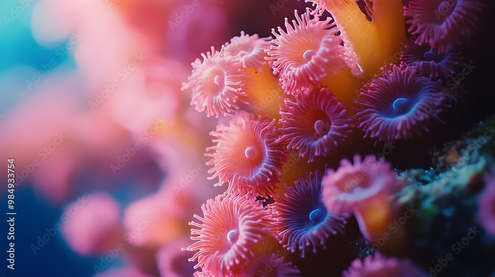 Vibrant coral polyps in underwater close-up detailed image Vibrant coral polyps in underwater close-up detailed image