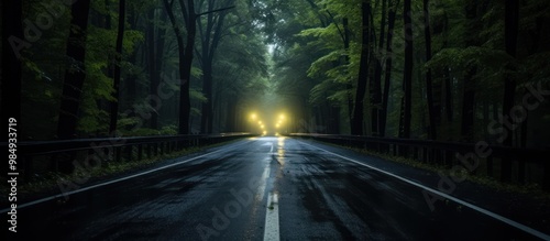 Forest Road at Dusk with a Glimpse of Light