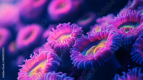 Beautiful vibrant coral polyps underwater close-up image