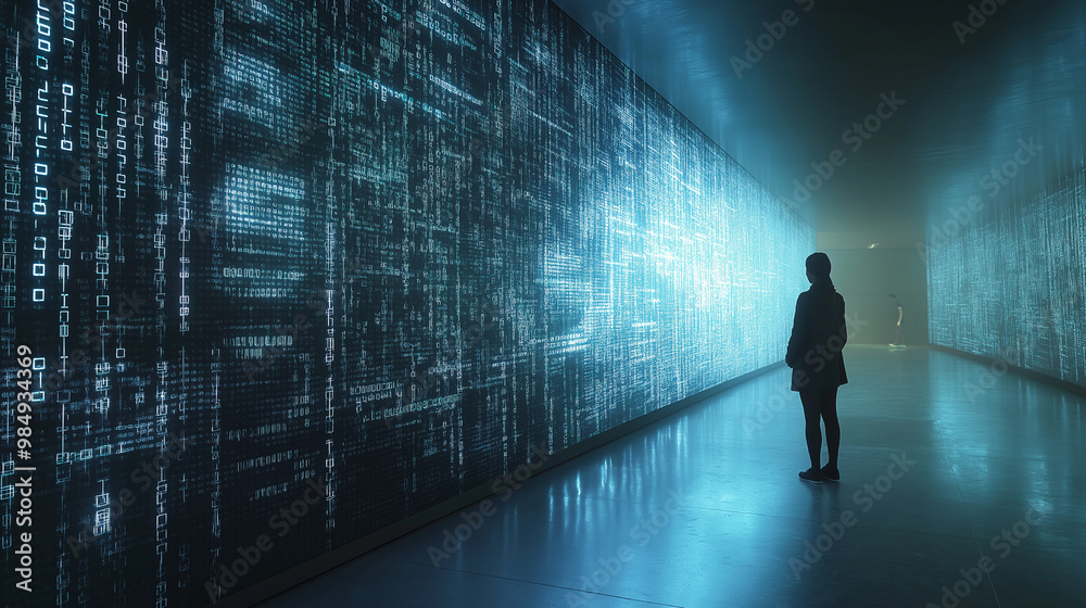 Binary numbers matrix on walls in cyberspace Binary numbers matrix on walls in cyberspace