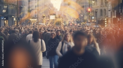 Blurry City Crowd at Sunset