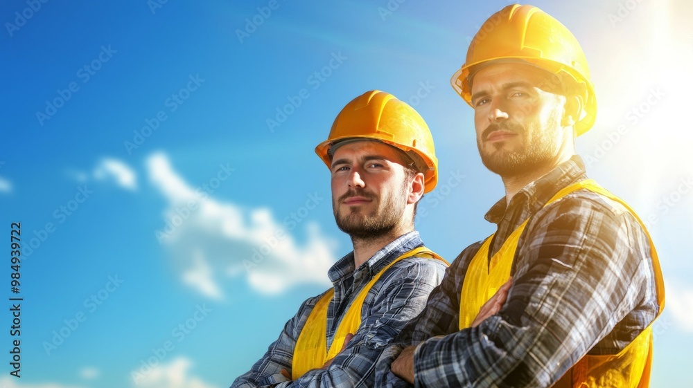 Two men wearing hard hats Two men wearing hard hats