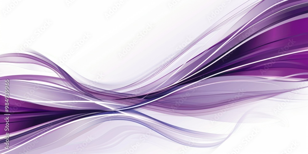 Dynamic purple and white abstract wave lines on a white background ...