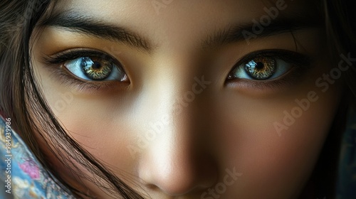 Close-up Portrait of a Woman's Eyes with Golden Irises