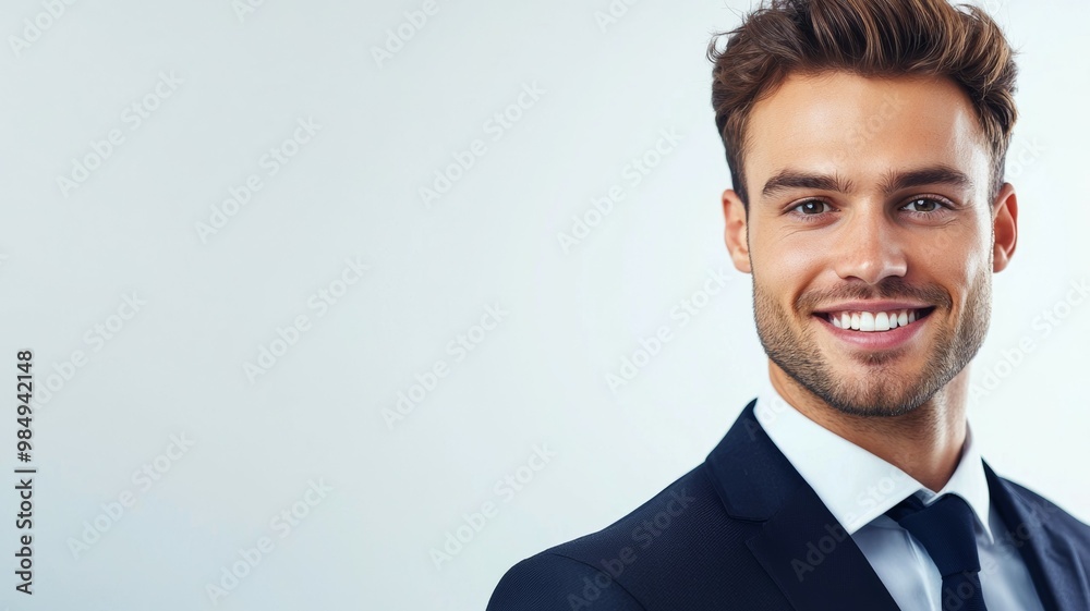 A man in a suit and tie is smiling and looking at the camera A man in a suit and tie is smiling and looking at the camera