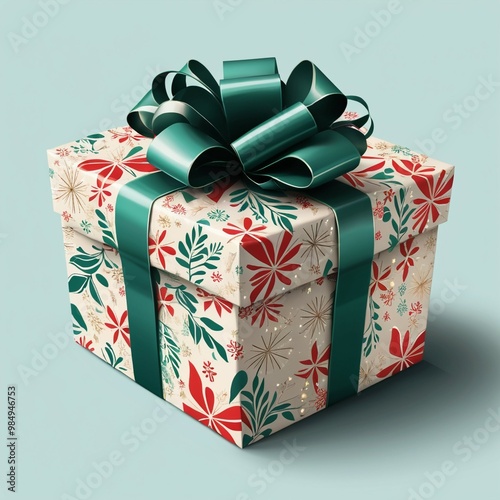 Festively Wrapped Gift Box: Decorative Bow Illustration Capturing the Joy and Spirit of Giving