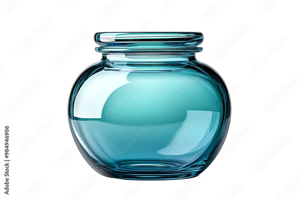 A glass jar featuring a blue lid, showcasing a simple and elegant design suitable for various storage needs.

