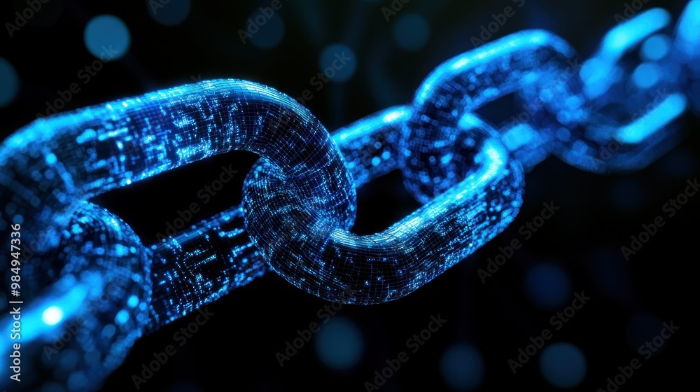 Glowing Blue Chain Links With Digital Code Pattern Glowing Blue Chain Links With Digital Code Pattern
