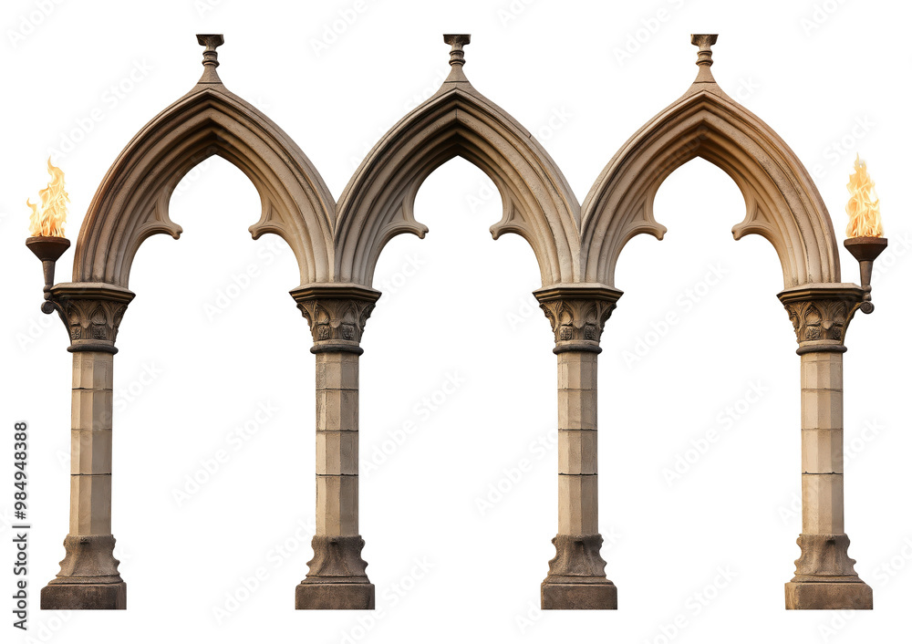 Naklejka premium ancient gothic arches with candelabras isolated png transparent background